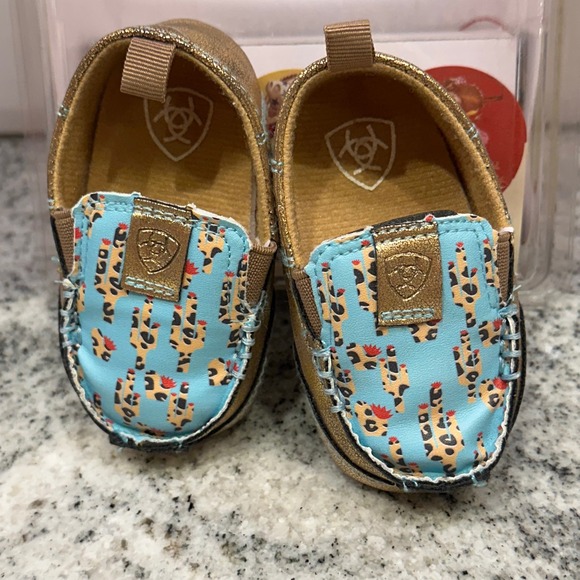 Ariat Size 1 Lil Stompers Piper Kids Gold Blue New Cactus Western Moccasins - Picture 3 of 8